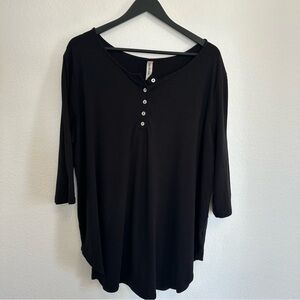 Zenana Premium Block Shirt 3/4 Length Sleeves Quarter Button Front Size 1X